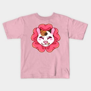 Calico Cat with Pink Flower Kids T-Shirt